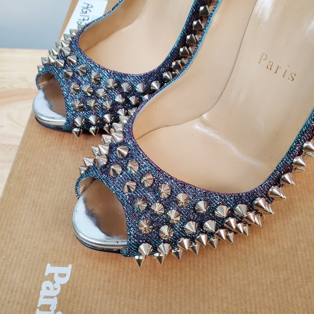 Christian Louboutin Flo Spikes 120 Turquoise Violet, 35 - Picture 7 of 10